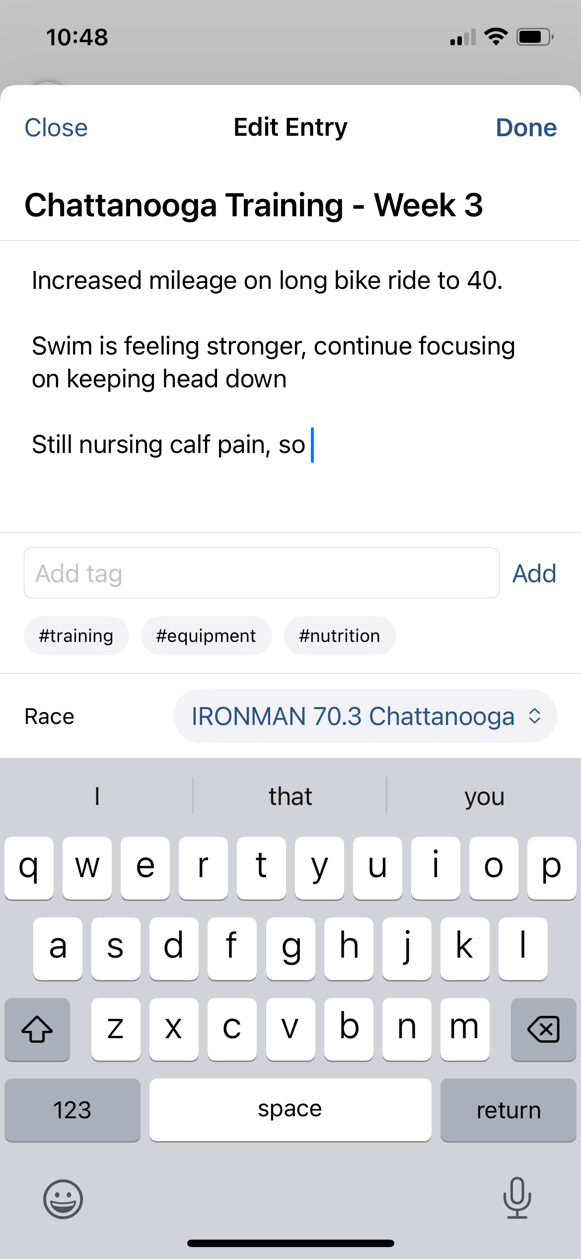 T-Zero Journal screen
