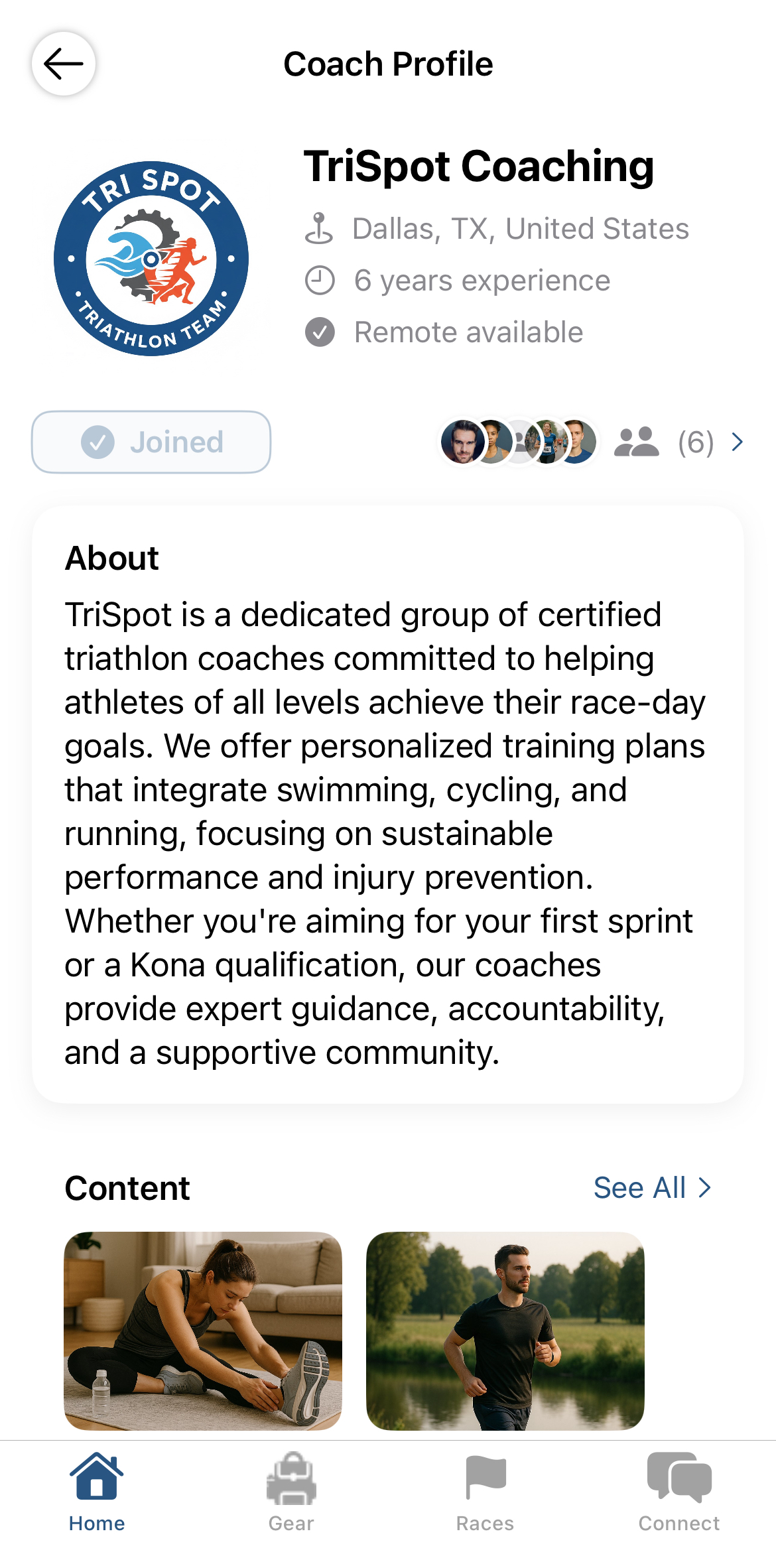 T-Zero Coach Profile screen